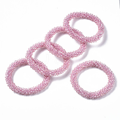 Faceted Transparent Glass Beads Stretch Bracelets X-BJEW-S144-002C-05-1