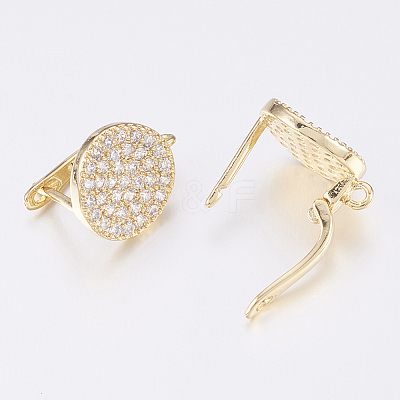 Brass Micro Pave Cubic Zirconia Hoop Earring Findings with Latch Back Closure X-ZIRC-K075-24G-1