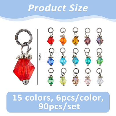 90Pcs 15 Colors Transparent Electroplate Glass Pendants PALLOY-FH00173-1