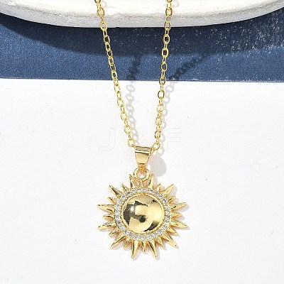 Brass Micro Pave Clear Cubic Zirconia Sun Pendant Necklaces for Women NJEW-S449-05B-G-1