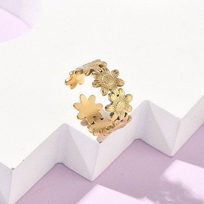 Adjustable 304 Stainless Steel Cuff Open Rings for Women RJEW-Z122-03G-04-1