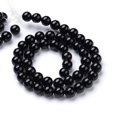 Natural Black Onyx Round Bead Strands G-T055-12mm-10-1