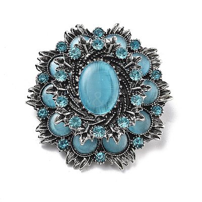 Baroque Flower Alloy Rhinestone Brooches with Cat Eye JEWB-Z034-08AS-1