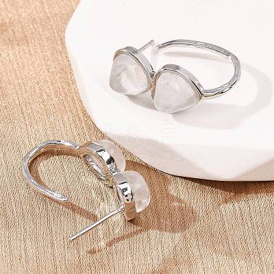 Valentine's Day Heart Natural Quartz Crystal Stud Earrings EJEW-T053-01P-08-1