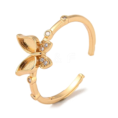 Brass with Cubic Zirconia Open Cuff Rings RJEW-B052-05G-02-1