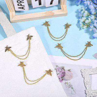 4Pcs Bee Alloy Hanging Chain Brooch FIND-CA0011-13G-1