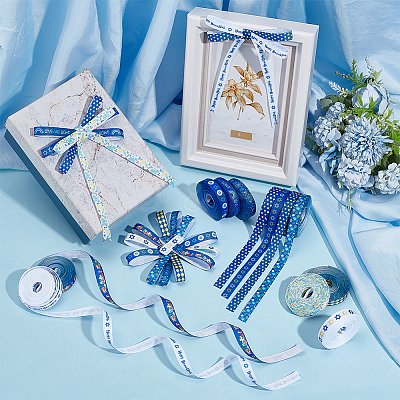 12 Rolls 12 Colors Hanukkah Polyester Printed Grosgrain Ribbon OCOR-PH0005-50-1
