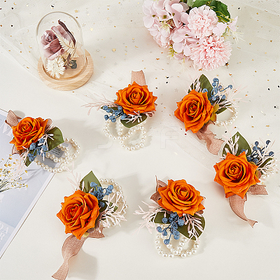 Cloth Flower & Foam Wrist Corsage with Plastic Pearl BJEW-WH0022-33A-1