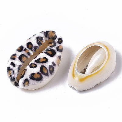 Printed Natural Cowrie Shell Beads X-SSHEL-R047-01-B02-1