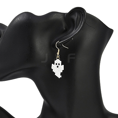 Halloween Theme Ghost Handmade Glass Seed Beaded Dangle Earrings EJEW-MZ00478-1