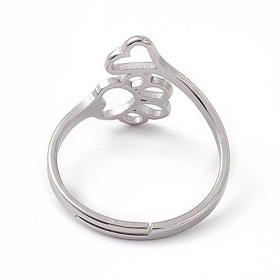Non-Tarnish 201 Stainless Steel Heart & Dog Paw Prints Adjustable Ring for Women RJEW-K238-09P-1