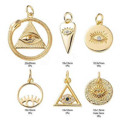 6Pcs 6 Style Brass Rough Surface Pendants KK-LS0001-50-1