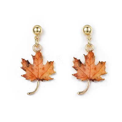 Autumn Theme Alloy Dangle Stud Earrings X-EJEW-G148-24G-02-1