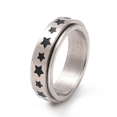 Black Enamel Star Rotating Fidget Band Ring RJEW-I089-18P-1