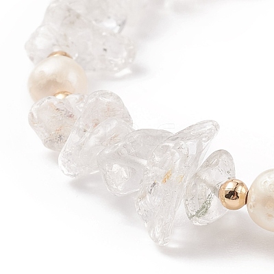 Natural Gemstone Chips & Pearl Beaded Slider Bracelet for Women BJEW-JB08334-1