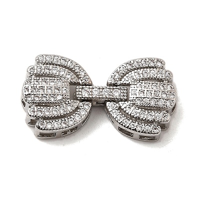 Brass Micro Pave Clear Cubic Zirconia Fold Over Clasps KK-C075-34P-1