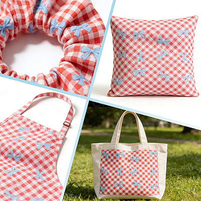 Bowknot & Tartan Pattern Cotton Fabric DIY-WH0890-31A-1