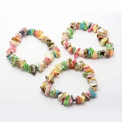 Dyed Natural Spiral Shell Stretch Bracelets BJEW-E267-01-1