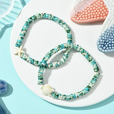 2Pcs Synthetic Turquoise Beads Stretch Bracelets BJEW-JB11407-1