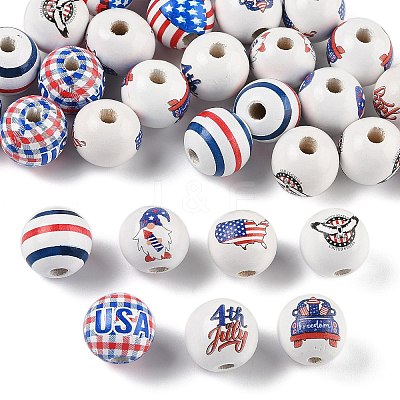 32Pcs 8 Style Independence Day Theme Wood European Beads WOOD-FP0001-03-1
