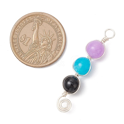 5Pcs 5 Styles Dyed Natural Malaysia Jade & Amethyst & Black Onyx(Dyed & Heated) & Rose Quartz & Labradorite Round Beaded Pendants PALLOY-JF04051-02-1