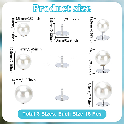 48Pcs 3 Styles Plastic Pearl No Sewing Buttons FIND-NB0006-78B-1