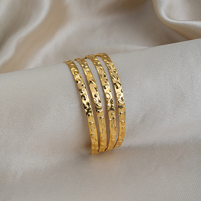 26MM 304 Stainless Steel Vintage Textured Layered Open Cuff Bangles for Women ZJ0317-1