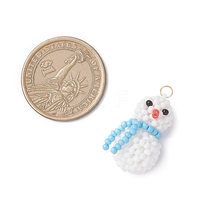 Glass Seed Beaded Snowman Pendants PALLOY-MZ01007-04-1
