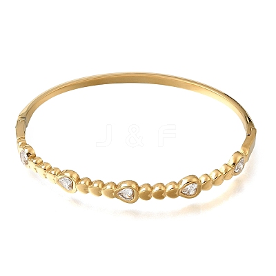 304 Stainless Steel Pave Clear Cubic Zirconia Heart Hinged Cuff Bangles for Women SA-CBAF851-03G-1