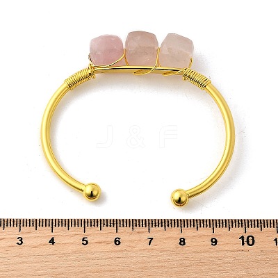 Natural Rose Quartz Beads Cuff Bangles for Women BJEW-Q035-01G-02-1