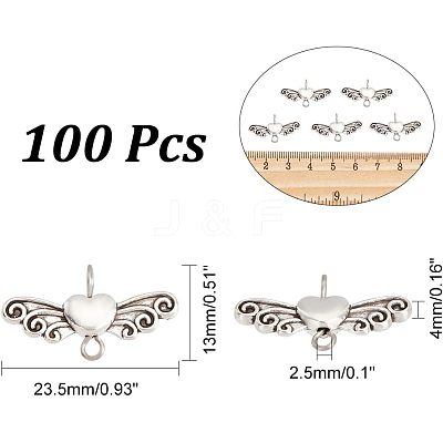 100Pcs Tibetan Style Alloy Heart with Wing Connector Charms TIBE-HY0001-02-1