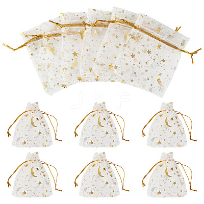 30Pcs Gold Stamping Moon Star Organza Drawstring Gift Bags ABAG-TA0002-21A-1