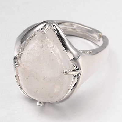 Teardrop Platinum Tone Brass Gemstone Adjustable Wide Band Rings RJEW-L062-02B-1