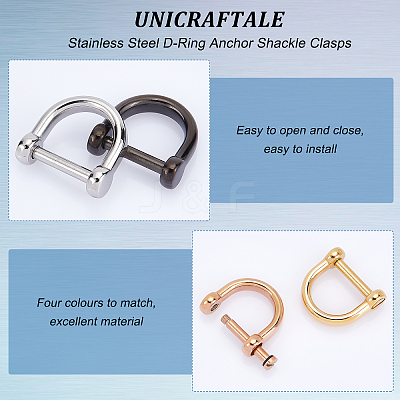 4Pcs 4 Colors 304 Stainless Steel D-Ring Anchor Shackle Clasps STAS-UN0039-07-1