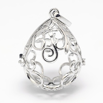 Rack Plating Brass Hollow Teardrop Cage Pendants KK-M181-08P-NF-1