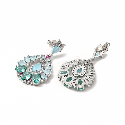 Colorful Cubic Zirconia & Rhinestone Teardrop Dangle Stud Earrings EJEW-H093-18P-1