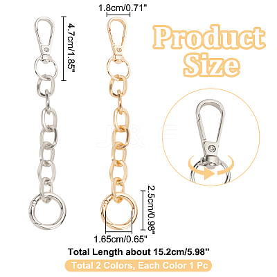 2Pcs 2 Colors Iron Cable Chain Purse Strap Extenders IFIN-WR0001-11B-1