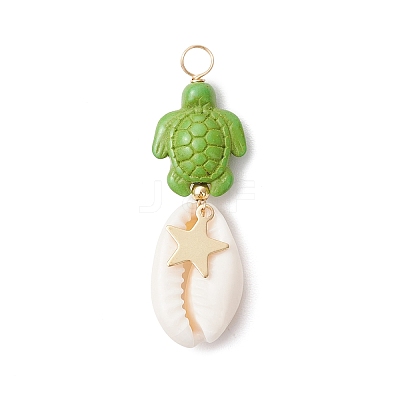 12Pcs 12 Styles Natural Cowrie Shell & Dyed Synthetic Turquoise Turtle Copper Wire Wrapped Pendants PALLOY-JF04035-1