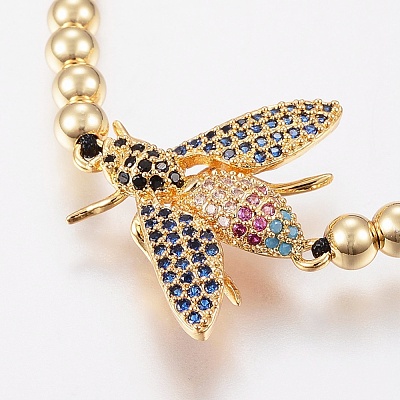 Adjustable Brass Micro Pave Cubic Zirconia Braided Beaded Bracelets X-BJEW-F309-17G-1