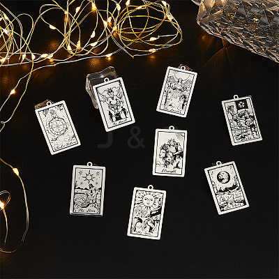 8Pcs 8 Styles 201 Stainless Steel Pendants STAS-DC0016-10-1