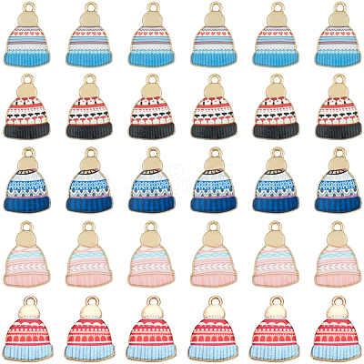 30Pcs 5 Colors Winter Theme Printed Alloy Pendants FIND-SC0019-61-1