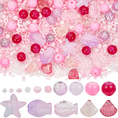 Ocean Theme DIY Seed & Glass Beads Jewelry Making Finding Kit DIY-SC0024-64B-1