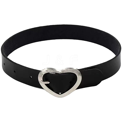 Punk Rock Style Alloy Heart Ring Imitation Leather Chocker Necklaces NJEW-CL0001-21-1