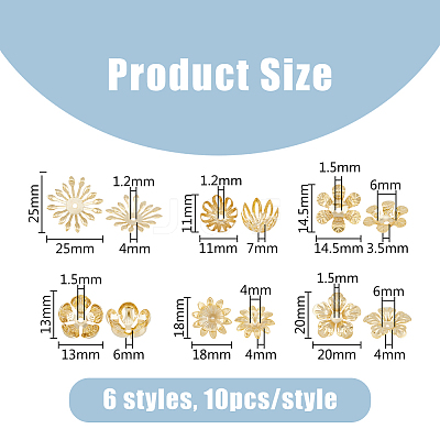 120Pcs 12 Styles 304 Stainless Steel Fancy Bead Caps STAS-DC0014-97-1