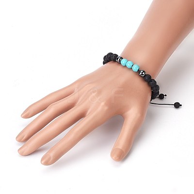 Natural Lava Rock and Non-Magnetic Synthetic Hematite Beads Braided Bead Bracelets BJEW-JB03975-03-1
