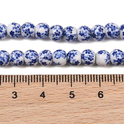 Handmade Flower Printed Porcelain Ceramic Beads Strands X-PORC-M005-6mm-10-1