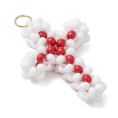 Beaded Cross Charms PALLOY-GD00002-1