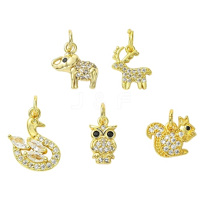 10Pcs 5 Styles Autumn Theme Brass Micro Pave Clear & Black Cubic Zirconia Charms KK-CJ0004-21-1