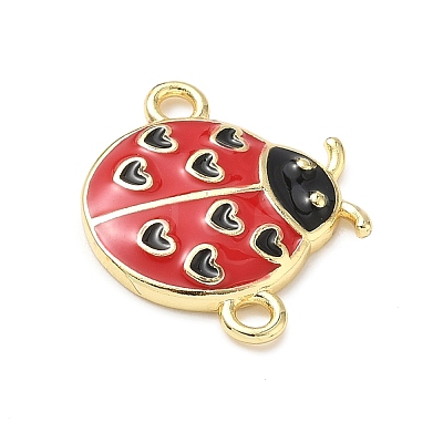 Brass Red and Black Enamel Heart Ladybug Links KK-I379-06G-1