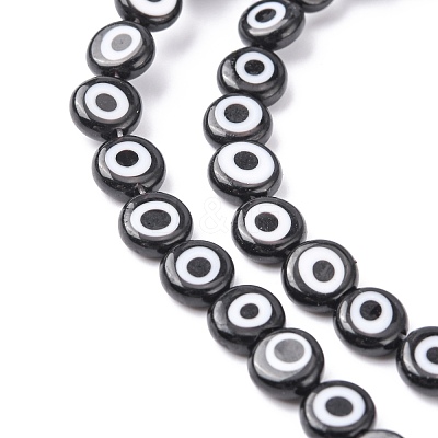 Handmade Evil Eye Lampwork Flat Round Bead Strands LAMP-L058-8mm-10-1